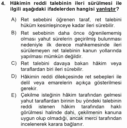 Medeni Usul Hukuku 2015 - 2016 Ara Sınavı 4.Soru