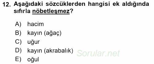 Türkçe Ses Bilgisi 2015 - 2016 Dönem Sonu Sınavı 12.Soru