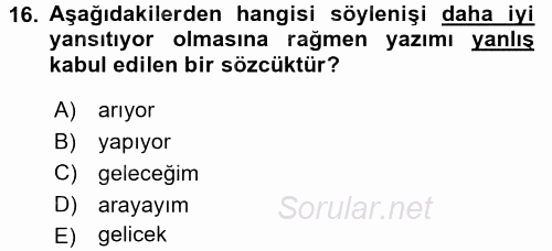 Türkçe Ses Bilgisi 2015 - 2016 Dönem Sonu Sınavı 16.Soru