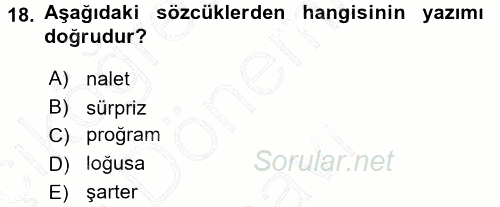 Türkçe Ses Bilgisi 2015 - 2016 Dönem Sonu Sınavı 18.Soru