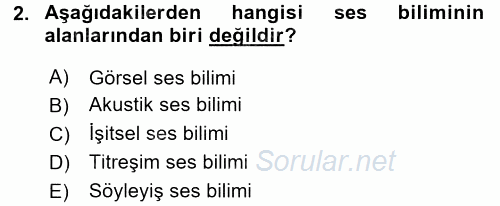Türkçe Ses Bilgisi 2015 - 2016 Dönem Sonu Sınavı 2.Soru