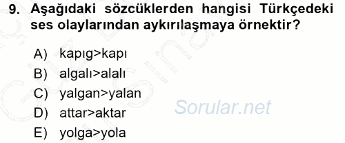 Türkçe Ses Bilgisi 2015 - 2016 Dönem Sonu Sınavı 9.Soru