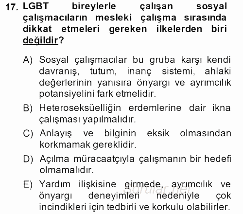Sosyal Hizmet Uygulamaları 2013 - 2014 Dönem Sonu Sınavı 17.Soru