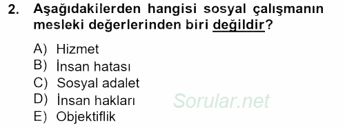 Sosyal Hizmet Uygulamaları 2013 - 2014 Dönem Sonu Sınavı 2.Soru