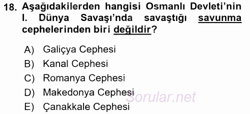 Genel Uygarlık Tarihi 2016 - 2017 Dönem Sonu Sınavı 18.Soru