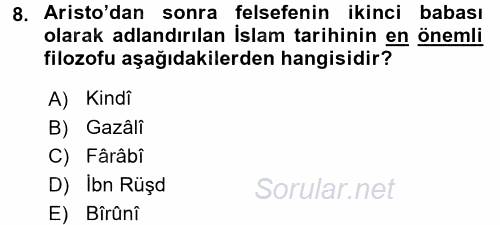 Genel Uygarlık Tarihi 2016 - 2017 Dönem Sonu Sınavı 8.Soru