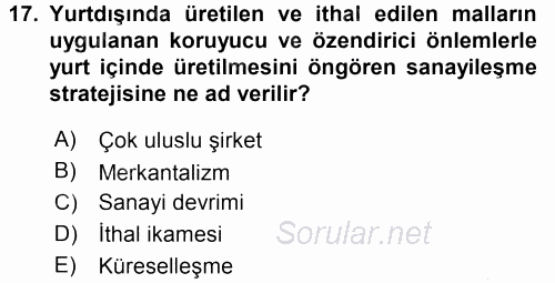 Gelişmekte Olan Ülkelerde Siyaset 2016 - 2017 Ara Sınavı 17.Soru