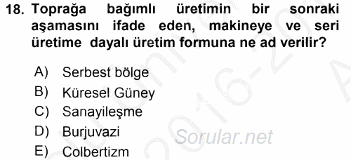 Gelişmekte Olan Ülkelerde Siyaset 2016 - 2017 Ara Sınavı 18.Soru