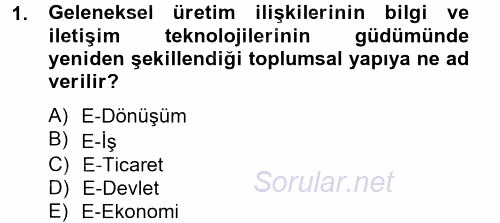 Yeni Teknolojiler ve Çalışma Hayatı 2012 - 2013 Dönem Sonu Sınavı 1.Soru