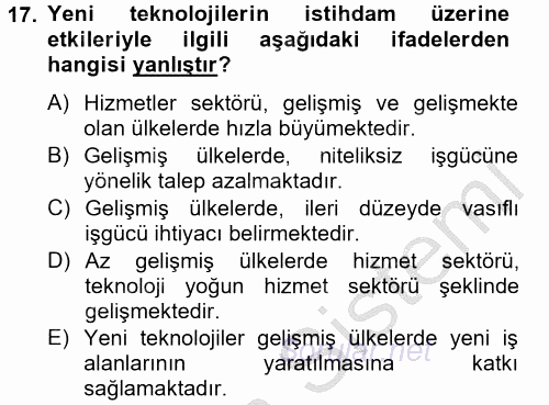 Yeni Teknolojiler ve Çalışma Hayatı 2012 - 2013 Dönem Sonu Sınavı 17.Soru