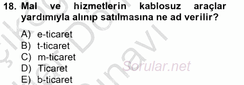 Yeni Teknolojiler ve Çalışma Hayatı 2012 - 2013 Dönem Sonu Sınavı 18.Soru