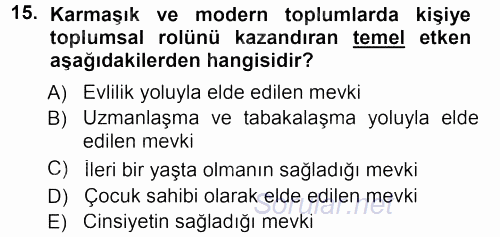 Antropoloji 2013 - 2014 Tek Ders Sınavı 15.Soru