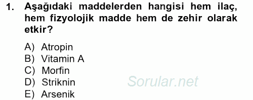 Temel Veteriner Farmakoloji ve Toksikoloji 2014 - 2015 Tek Ders Sınavı 1.Soru