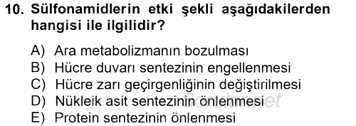 Temel Veteriner Farmakoloji ve Toksikoloji 2014 - 2015 Tek Ders Sınavı 10.Soru