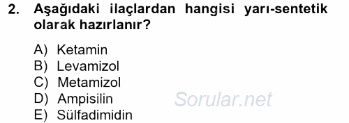 Temel Veteriner Farmakoloji ve Toksikoloji 2014 - 2015 Tek Ders Sınavı 2.Soru