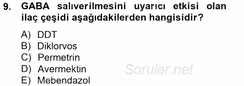 Temel Veteriner Farmakoloji ve Toksikoloji 2014 - 2015 Tek Ders Sınavı 9.Soru