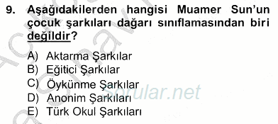 Okulöncesinde Müzik Eğitimi 2 2012 - 2013 Ara Sınavı 9.Soru