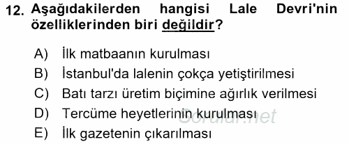 Atatürk İlkeleri Ve İnkılap Tarihi 1 2017 - 2018 Ara Sınavı 12.Soru