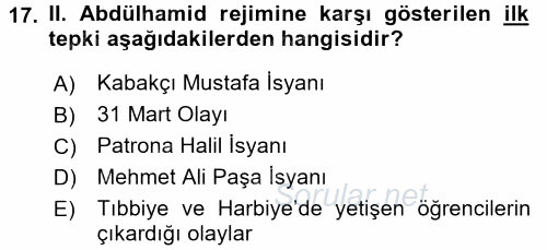 Atatürk İlkeleri Ve İnkılap Tarihi 1 2017 - 2018 Ara Sınavı 17.Soru