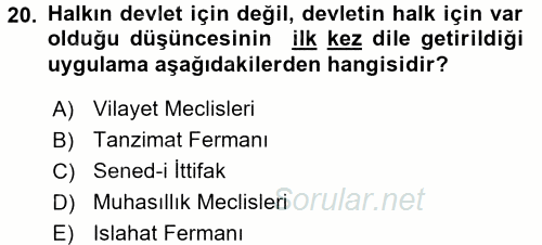 Atatürk İlkeleri Ve İnkılap Tarihi 1 2017 - 2018 Ara Sınavı 20.Soru