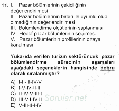Turizm Pazarlaması 2012 - 2013 Ara Sınavı 11.Soru