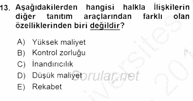 Otel İşletmelerinde Destek Hizmetleri 2015 - 2016 Ara Sınavı 13.Soru