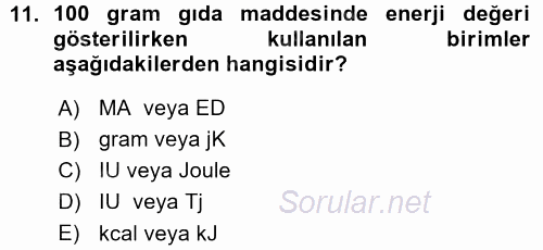 Gıda Mevzuatı ve Kalite Yönetimi 2015 - 2016 Ara Sınavı 11.Soru