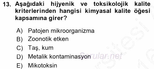 Gıda Mevzuatı ve Kalite Yönetimi 2015 - 2016 Ara Sınavı 13.Soru