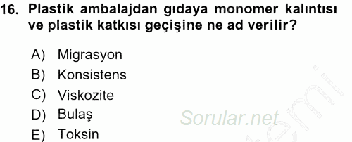 Gıda Mevzuatı ve Kalite Yönetimi 2015 - 2016 Ara Sınavı 16.Soru