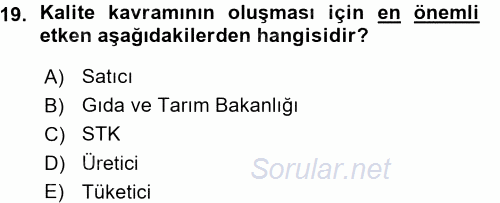 Gıda Mevzuatı ve Kalite Yönetimi 2015 - 2016 Ara Sınavı 19.Soru