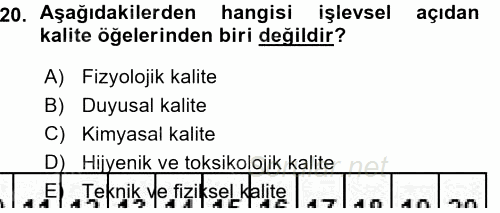 Gıda Mevzuatı ve Kalite Yönetimi 2015 - 2016 Ara Sınavı 20.Soru