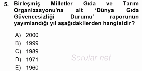 Gıda Mevzuatı ve Kalite Yönetimi 2015 - 2016 Ara Sınavı 5.Soru