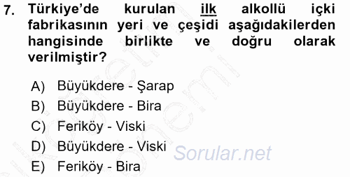 Gıda Mevzuatı ve Kalite Yönetimi 2015 - 2016 Ara Sınavı 7.Soru