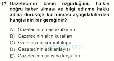 Radyo ve Televizyon Haberciliği 2014 - 2015 Dönem Sonu Sınavı 17.Soru