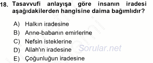 İslam Ahlak Esasları 2015 - 2016 Ara Sınavı 18.Soru