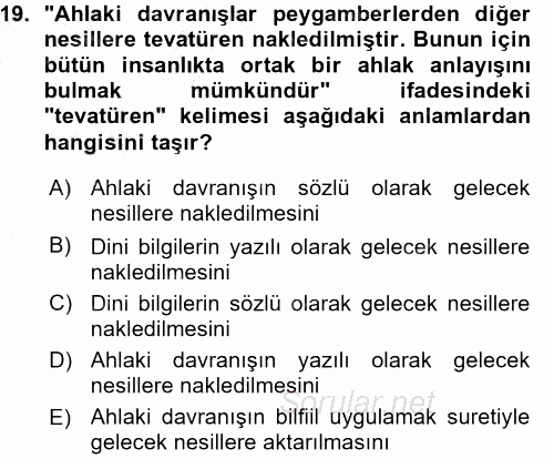 İslam Ahlak Esasları 2015 - 2016 Ara Sınavı 19.Soru