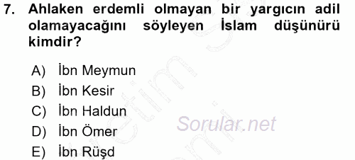 İslam Ahlak Esasları 2015 - 2016 Ara Sınavı 7.Soru