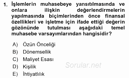 Muhasebe ve Hukuk 2017 - 2018 3 Ders Sınavı 1.Soru