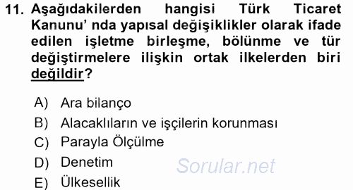 Muhasebe ve Hukuk 2017 - 2018 3 Ders Sınavı 11.Soru