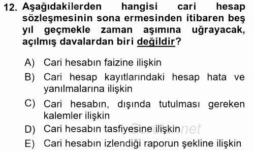 Muhasebe ve Hukuk 2017 - 2018 3 Ders Sınavı 12.Soru