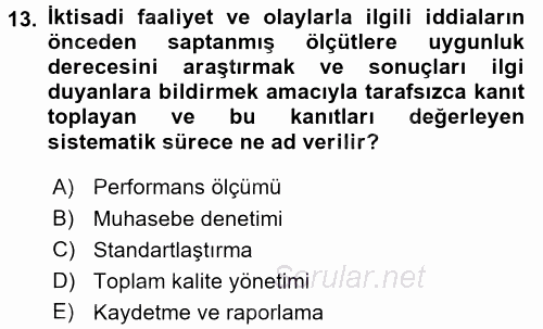 Muhasebe ve Hukuk 2017 - 2018 3 Ders Sınavı 13.Soru