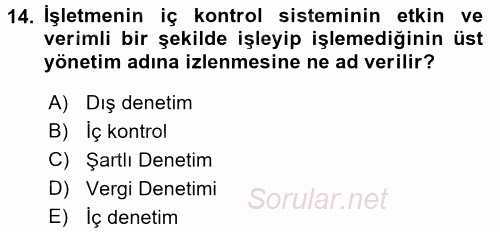 Muhasebe ve Hukuk 2017 - 2018 3 Ders Sınavı 14.Soru