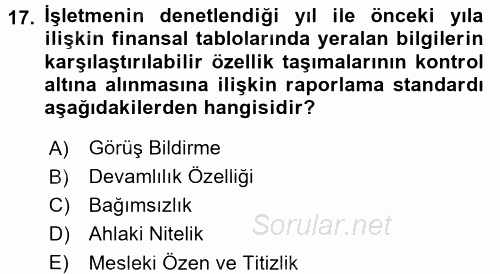 Muhasebe ve Hukuk 2017 - 2018 3 Ders Sınavı 17.Soru