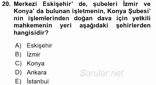 Muhasebe ve Hukuk 2017 - 2018 3 Ders Sınavı 20.Soru