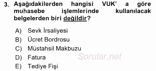 Muhasebe ve Hukuk 2017 - 2018 3 Ders Sınavı 3.Soru