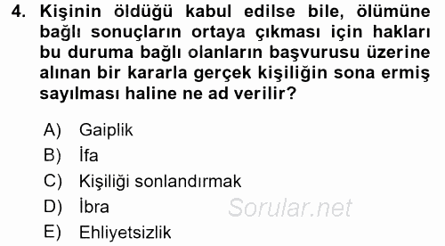 Muhasebe ve Hukuk 2017 - 2018 3 Ders Sınavı 4.Soru