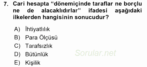 Muhasebe ve Hukuk 2017 - 2018 3 Ders Sınavı 7.Soru