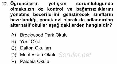 Eğitim Felsefesi 2017 - 2018 3 Ders Sınavı 12.Soru