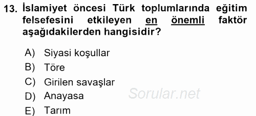 Eğitim Felsefesi 2017 - 2018 3 Ders Sınavı 13.Soru