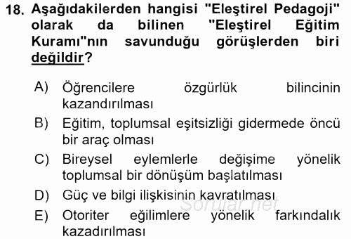 Eğitim Felsefesi 2017 - 2018 3 Ders Sınavı 18.Soru